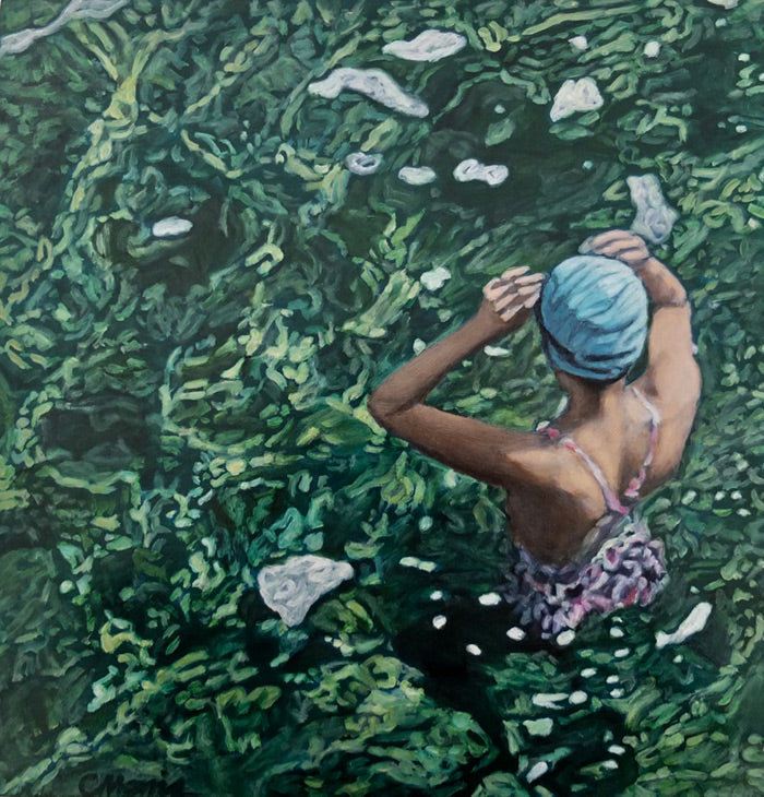 Racing Green Oil on board 30.5 x 30.5 cm by Camellia Morris