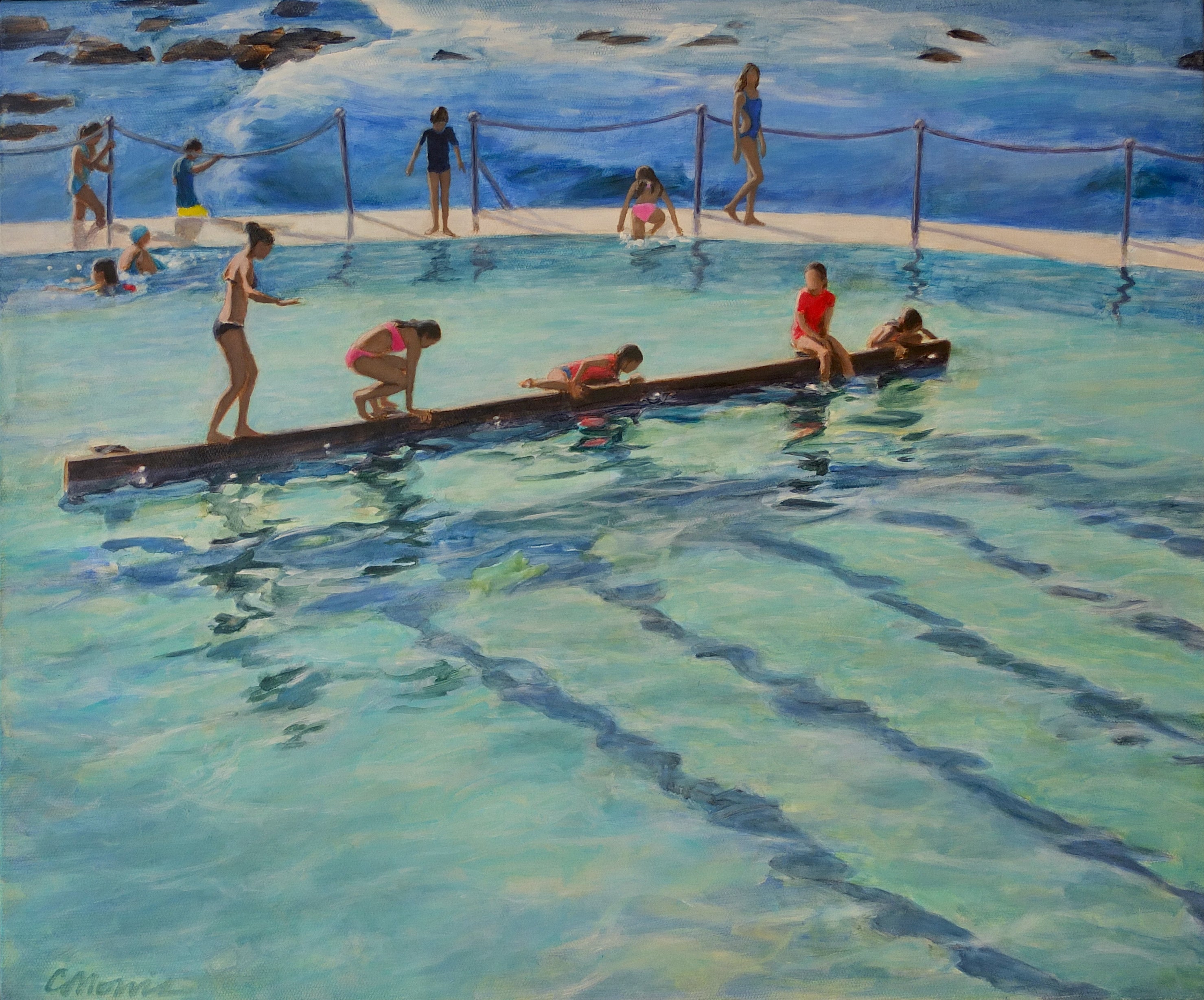 Play (Bronte Baths), Oil on canvas 54 x 64 cm by Camellia Morris