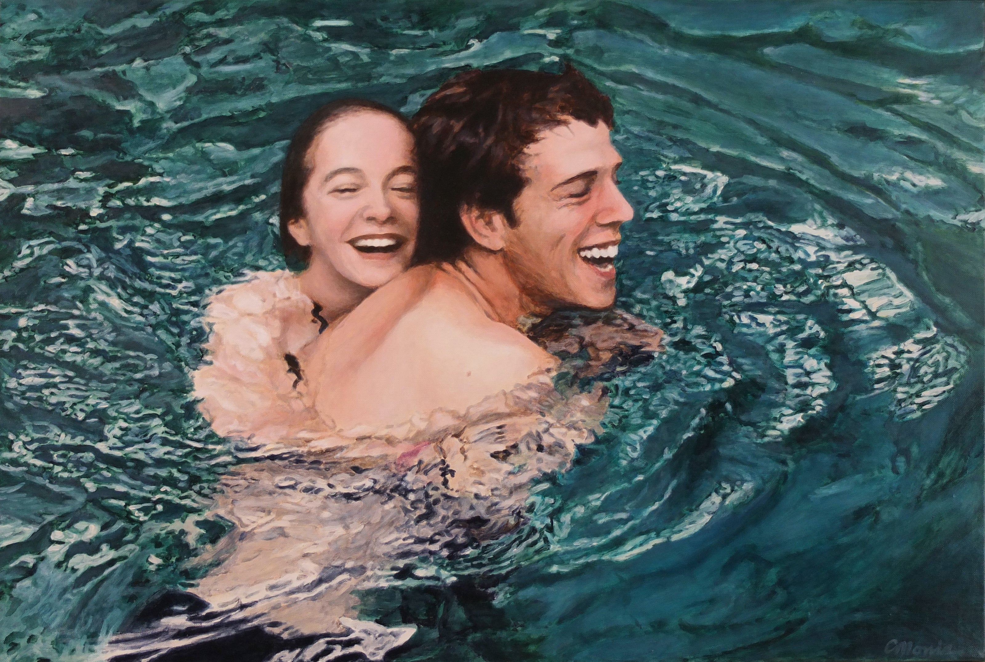 Lachlan & Angie, Oil on Italian linen by Camellia Morris