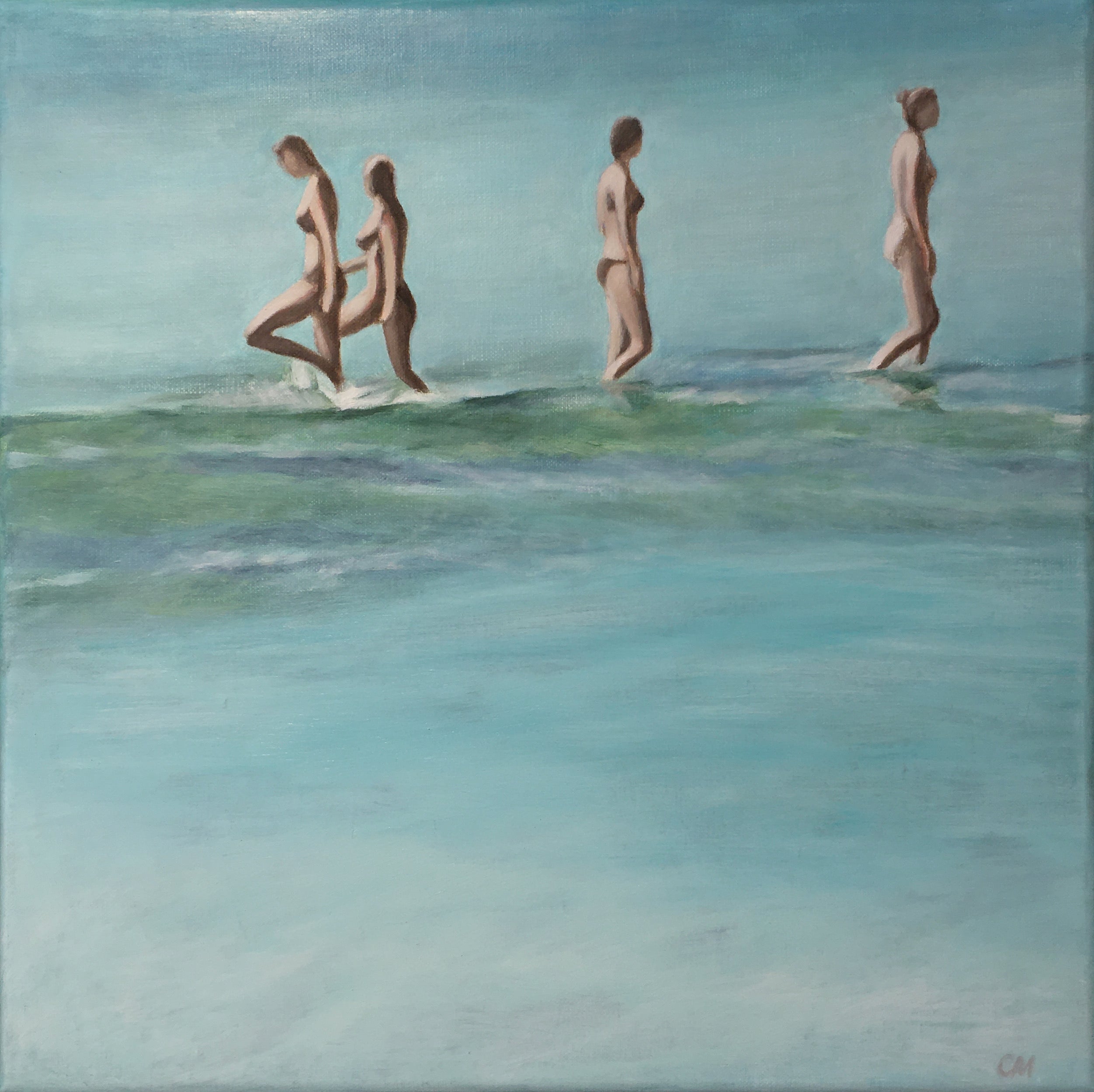 Turquoise Light Oil on linen 33 x 33 cm by Camellia Morris